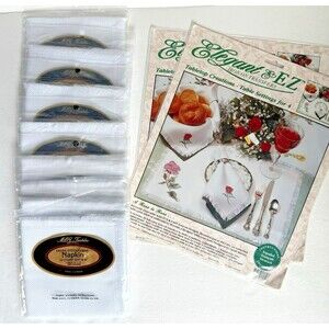 8 Crossstitch Napkins MCG Rose Tabletop Creations Elegant & EZ Iron On Transfers